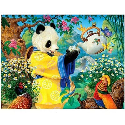 Diamant schilderij volledige ronde handwerk kruissteek diamant borduurwerk panda's en theepot woondecoratie 20X30CM blue
