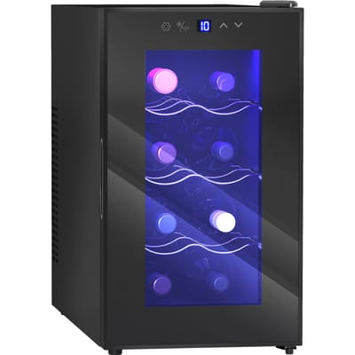 Homcom wijnkoeler 8 flessen, wijnkoeler met dubbele thermo-elektrische koeling, instelbare temperatuur 8-18 ℃   , Glazen deur, anti-uv, led-scherm, binnenverlichting, zwart