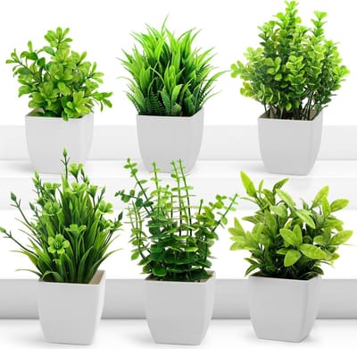 Decoratieve Kunstplanten Set van 6 - Kleine Potplanten voor Slaapkamer, Kantoor en Woonkamer - Ideaal voor Balkon en Badkamer