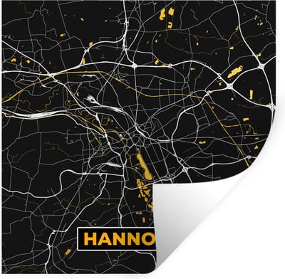 Muurstickers - Sticker Folie - Hannover - Goud - Stadskaart - Plattegrond - Kaart - Duitsland - 100x100 cm - Plakfolie - Muurstickers Kinderkamer - Zelfklevend Behang XXL - Zelfklevend behangpapier - Stickerfolie