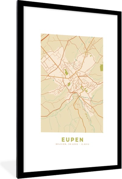 Fotolijst incl. Poster - Stadskaart - Plattegrond - Kaart - België - Eupen - 60x90 cm - Posterlijst