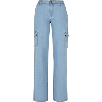 Urban Classics - High Waist Straight Denim Cargobroek - Taille, 27 inch - Blauw