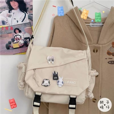 Hongkong-stijl tas veelzijdig artistiek Koreaanse versie straatfotografie schoudertas messenger bag student crossbody tas voor ma wit