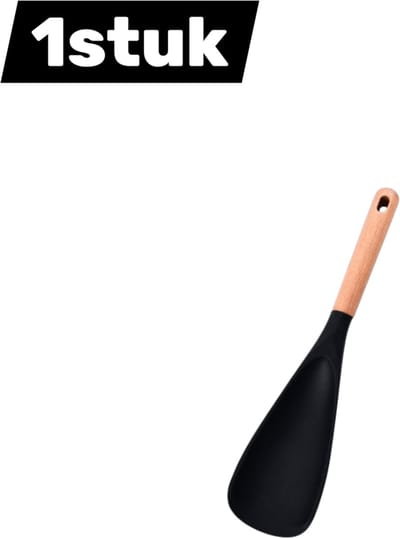 1stuk - Kooklepel - Antiaanbaklaag - Siliconen - Houten handvat - Perfect om te roeren, scheppen en schrapen - Popcornlepel, Rijstlepel, IJslepel - Zwart - 11,4 inch
