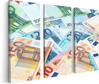 Artaza Canvas Schilderij Drieluik Euro Geld Biljetten - Briefjes - 120x80 - Foto Op Canvas - Canvas Print