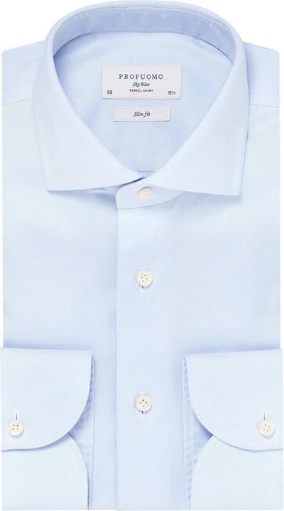 Profuomo slim fit heren overhemd - twill - blauw - Strijkvrij - Boordmaat: 37