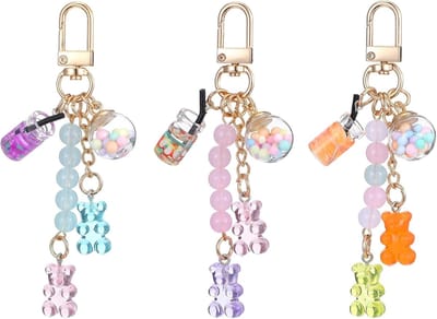 3 stuks sleutelhangers, schattige beer-sleutelhanger, schattige esthetische sleutelhanger, bedels voor meisjes en vrouwen, geschenktas, bedelhanger, Kleurrijk, M