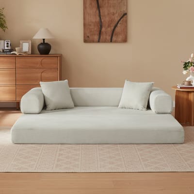 MIVRAY Slaapbank 195 x 89 x 59 cm - Uitklapbare Vloerbank Met Slaapfunctie - Voor Woonkamer En Slaapkamer - Velours Beige