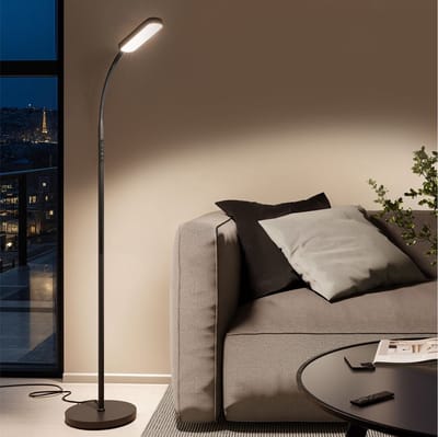 tectake® LED-vloerlamp - Zwanenhalslamp - Dimbaar - Modern - Met 5 lichtmodi - Verlichting voor woonkamer, kinderkamer, slaapkamer - Als leeslamp of bureaulamp - Zwart