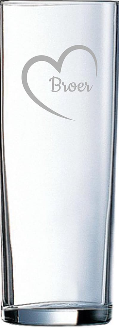 Gegraveerde longdrinkglas 31cl Broer met hartje