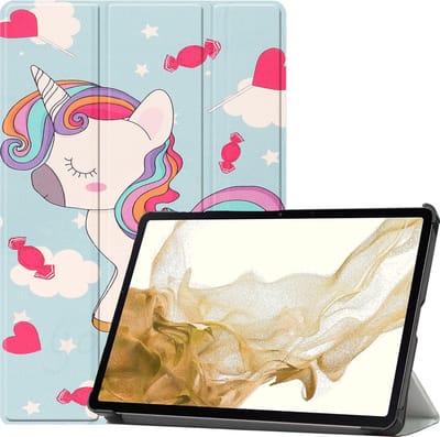 Hoes - Geschikt voor Samsung Galaxy Tab S8 - Dun & Stevig - Trifold Bookcase - Hard Cover - Hardcover Book Case - Tablet Hoesje - Eenhoorn