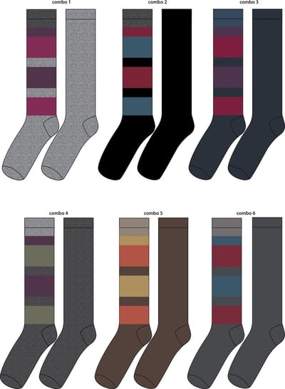 Dames kniekous - fantasie strepen - 6 paar - one size - losse elastiek - 80% katoen - chaussettes socks