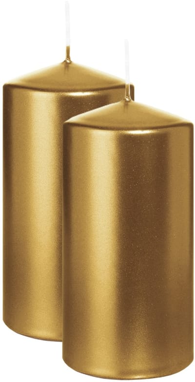 Wiedemann Cilinderkaars/stompkaars - 2x - metallic goud - 12 x 6 cm - 33 branduren - zuilkaarsen