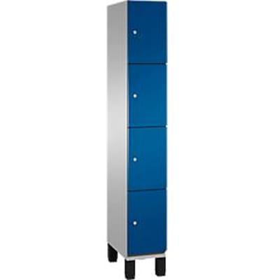 C+P Cambio lockerkast, 1 vak, 4 vakken, op poten, B 300 x D 525 x H 1980 mm, blank aluminium/ gentiaanblauw