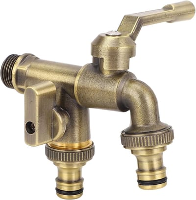 Dubbele Waterkraan met Messing Aansluiting, Wandgemonteerde Buitenkraan voor Tuin, Terras en Balkon met 3/4 Inch Inlaat