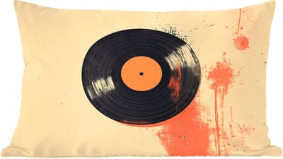 Sierkussens - Kussentjes Woonkamer - 60x40 cm - Vinylplaat - Zwart - Verfspatten - Retro