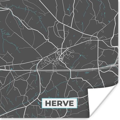 Poster Plattegrond – Herve – Blauw – Stadskaart - Kaart - 100x100 cm XXL