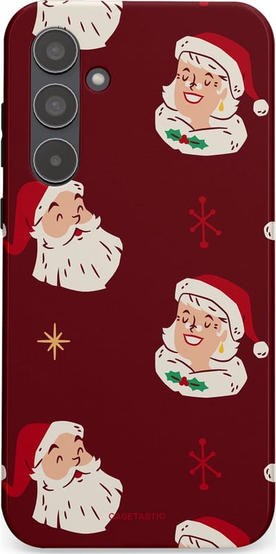 Casetastic hoesje geschikt voor Samsung Galaxy A55 - Dubbellaagse bescherming - Mr. & Ms. Santa - Kerst - Fashion Case - Bordeaux Lichtgrijs Taupe