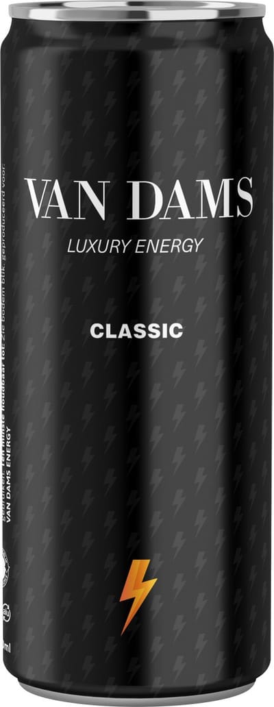 van Dams Energy - Tray 24 x 250ml Blikken - Premium energiedrank - Natuurlijke cafeine - Taurine en vitamineboost - Licht bruisend citrus