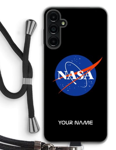Gepersonaliseerd - Case Company® - Hoesje met koord geschikt voor Samsung Galaxy A14 hoesje met Koord - NASA - Telefoonhoesje met Zwart Koord - Bescherming aan alle Kanten en Over de Schermrand