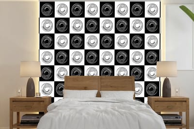Behang - Fotobehang Patronen - Schaakbord - Zwart Wit - Breedte 240 cm x hoogte 240 cm