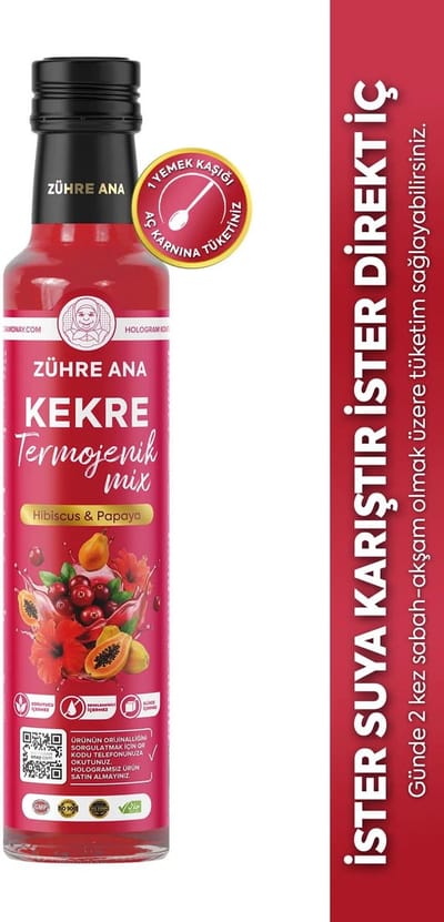 Zühre Ana Kekre Termojenik Mix Hibiscus & Papaya – Kruidendrank Concentraat met Mate, Gember & L-Carnitine – 250 ml