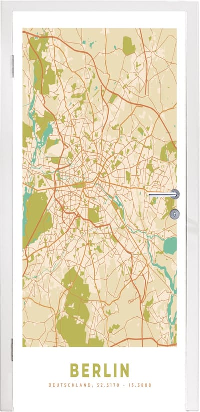 Deursticker Berlin - Stadskaart - Vintage - Kaart - Plattegrond - 95x235 cm - Deurposter