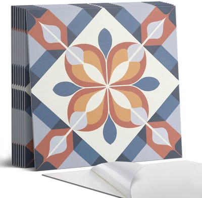 Coloray Plaktegels - Geometrisch bloemenpatroon Portugese Tegels - 30 cm x 30 cm - Rood Plaktegels - 9 stuks - Vierkant PVC Tegels - Plaktegels Keuken - Zelfklevende Vloertegels - Vinyltegels Vloer Zelfklevend - Zelfklevende Tegels