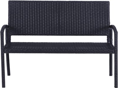 Tuinbank, in rotanlook, met stalen frame, voor 2 personen, zwart, 122 x 60 x 85 cm