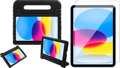Hoes geschikt voor iPad 2022 10.9 inch 10e Generatie / iPad 2025 11 inch (A16) 11e Generatie - Screen Protector GlassGuard - Kinder Back Cover Kids Case Hoesje Zwart & Screenprotector