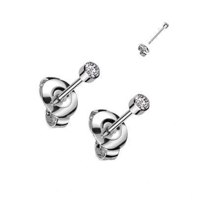 Oorbellen titanium steentje CZ 0.8x6x3 - zilver - LMPiercings
