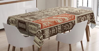 ABAKUHAUS Antieke Tafelkleed, Pak Oude Reclame, Gepersonaliseerde print met heldere kleuren Wasbaar Waterdicht Niet Vervagen, 140 x 170 cm, Crèmebruin Oranje