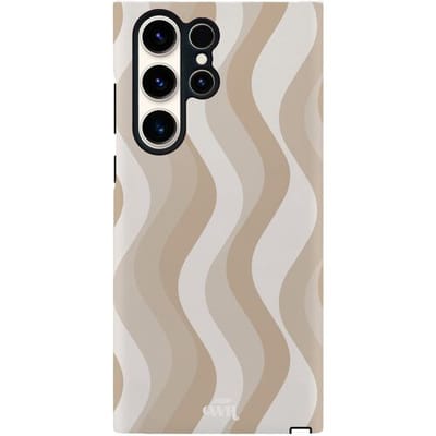 xoxo Wildhearts Minimal Nude - Hoesje geschikt voor Samsung Galaxy S24 Ultra - Siliconen hoesje met dubbele beschermlaag - Luxe case - Stevige backcover - Golvenprint - Golvend patroon - golven - Beige / Creme / Wit