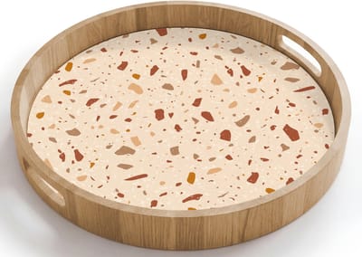 Dienblad rond 40x40 cm - Schootdienblad hout - Terrazzo - Patroon - Kleurrijk - Steen - Borrelplank rechthoek - Plateau houten dienbladen