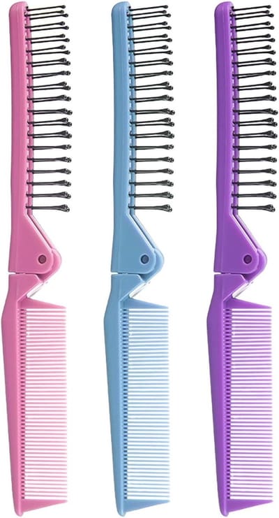 Opvouwbare Kammen - Reiskammen Zak Kammen - Dagelijks Haarverzorging - Antistatisch Ontwerp - 3 Stuks - Roze Lichtblauw Paars