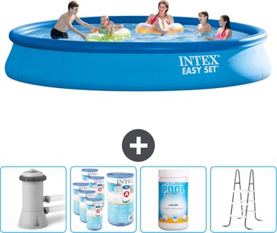 Intex Rond Opblaasbaar Easy Set Zwembad - 457 x 84 cm - Blauw - Inclusief Pomp Filters - Chloor - Ladder