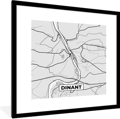 Fotolijst incl. Poster Zwart Wit- Zwart Wit – België – Plattegrond – Stadskaart – Kaart – Dinant - 40x40 cm - Posterlijst