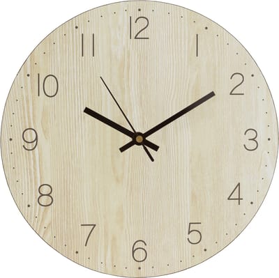 QUVIO Wandklok MDF – Muurklok met houtlook - Keukenklok - Wandklok met cijfers – Stil uurwerk – Ø30 cm – Lichtbruin