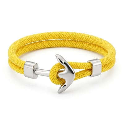 Heren armband – geel koord met zilverkleurige anker sluiting – verstelbaar ontwerp