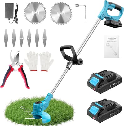 Accu grastrimmer - Draadloze bosmaaier - Tuinonderhoud - Inclusief 2 batterijen - 21 Volt - Blauw