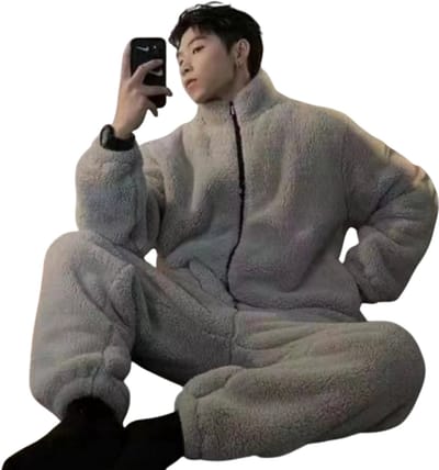 Koraal Fleece Warme Pyjama Set voor Mannen: 2-Piece Outfit met Ronde Hals - Effen Kleur - Wintermode Maat XL - Comfortabele Nachtkleding, Pyjama's voor Mannen, Mode voor Thuis