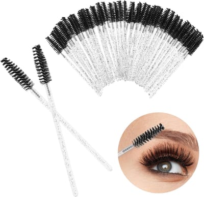 Famanu – wimperborstels voor kammen en separeren, kristal handvat, 50 stuks, transparant