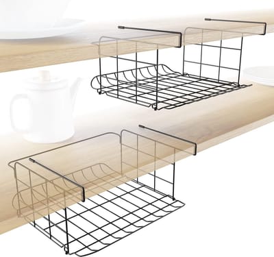 Famanu – Opbergrek en opbergmand - set van 2 stuks - roosterdesign – hygiënische - praktische hangmand voor keuken - voorraadkast - kantoor - allround-organizer van metaal voor planken