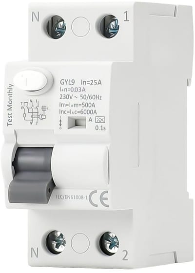Aardlekschakelaar 25A - Stroomonderbreker 2P - Elektrische Beveiliging - Super Geïmmuniseerd Klasse A - 30mA 6kA - Grijs