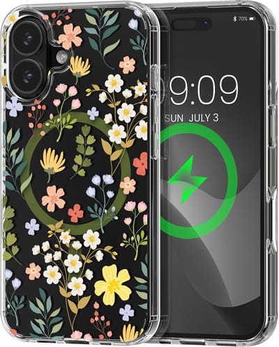 kwmobile Kristalheldere hardcase compatibel met Apple iPhone 17 Hoesje – compatibel met MagSafe – Acryl hoesje met TPU-rand – Charmante bloemen design