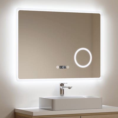 EMKE Badkamerspiegel - Anti Condens - Tijd Display - Touchschakelaar - 6500K Koud Wit - Horizontaal - 90x70cm