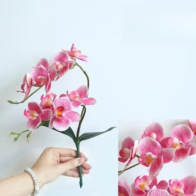 Orchidée artificielle en soie de 46 cm avec feuilles, fleur artificielle, orchidée papillon blanche, fausse fleur pour décoration de mariage à domicile. 35cm rose foncé