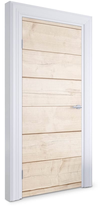 Wallfluent Deursticker - Lichte houten planken Deurposter - 95 x 205 cm - Beige Deur Sticker - Moderne Deur Sticker - Imitatietextuur Deurfolie - Deursticker voor de Badkamer - Deurbehang