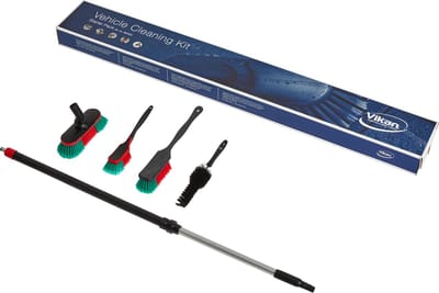 Vikan 990052 Autowasborstel set in showcase - Telescoopsteel 297152C - Wasborstel 526852 - Handborstel 525252 & 522252 - Velgborstel 525052
