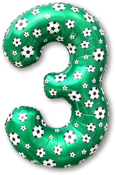 LUQ – Folieballon Voetbal 3 Jaar – 86 cm – Groen-Zwart-Wit – Football Party Versiering – Feest Decoratie – Helium Ready